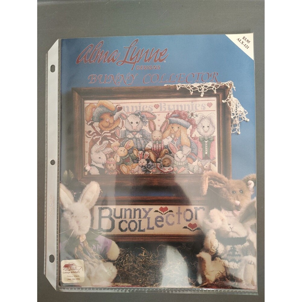 Vintage Alma Lynne BUNNY COLLECTOR Cross Stitch Pattern Book Leaflet ALX-121...